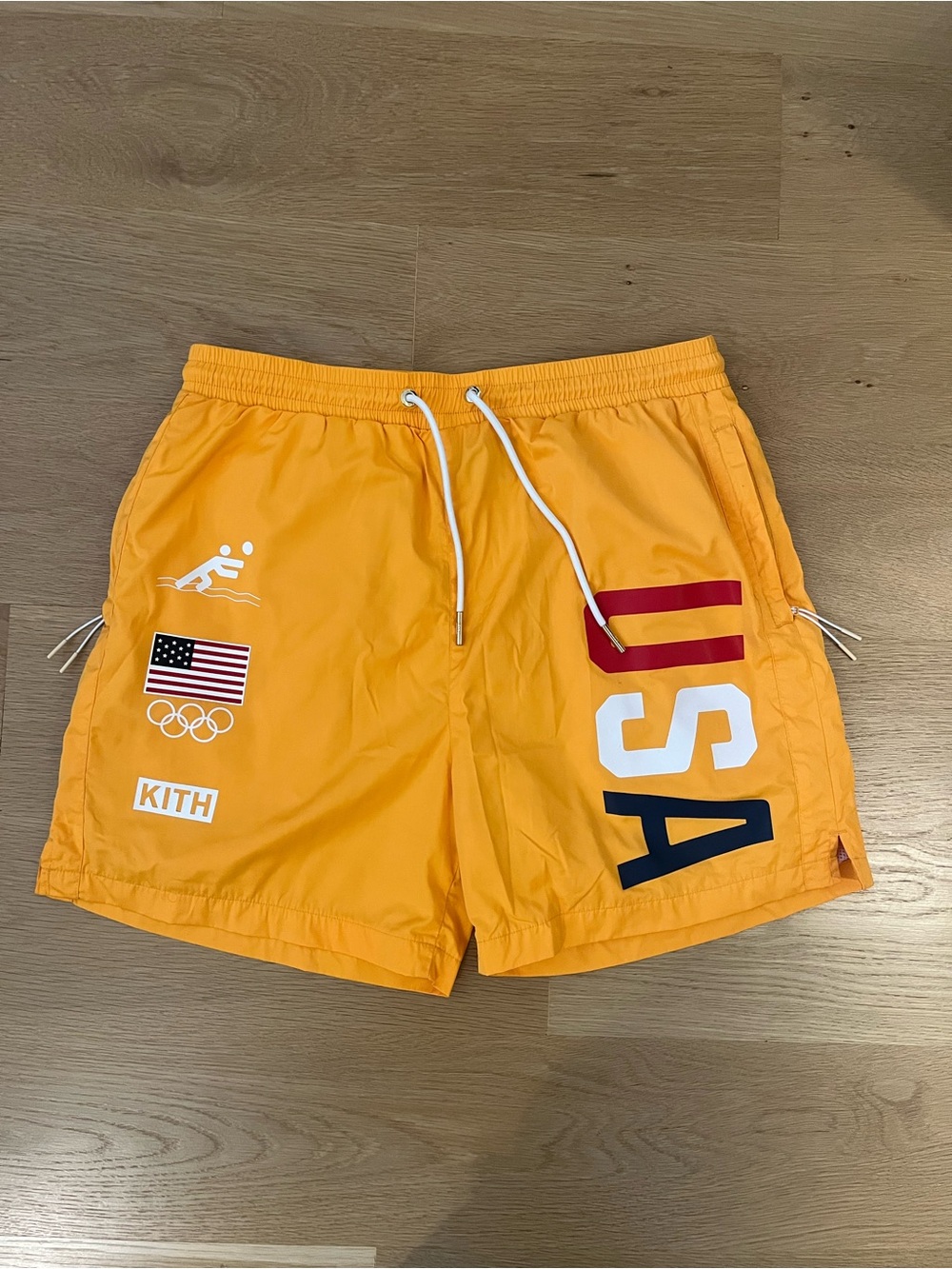 Kith Yellow Drawstring Swim Shorts with Branded Waistband
